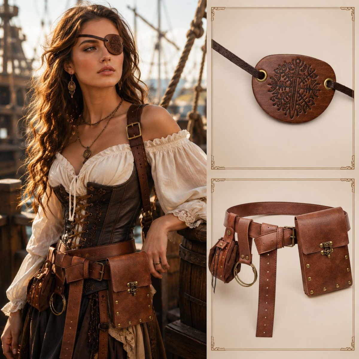 Costumes - Middeleeuwse retro-riemen, zakjes, oogmaskers, haken voor