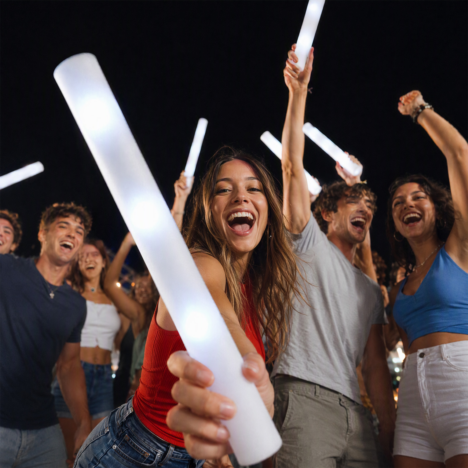 Flashing Led Foam Sticks Party - Herbruikbare witte schuim LED lichtstokjes 48cm